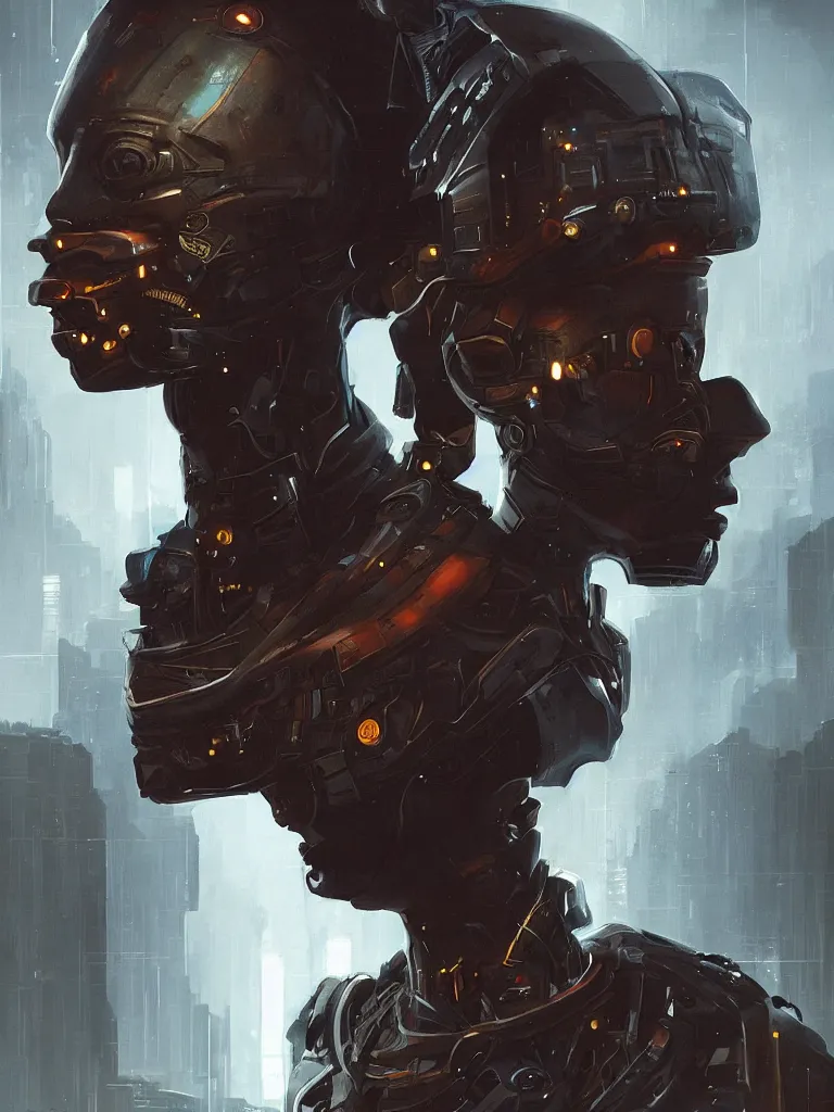 Image similar to a cyberpunk longshot portrait of one tall stunning african cyborg model, in the movie The Arrival, award-winning, masterpiece, in the style of Peter Mohrbacher