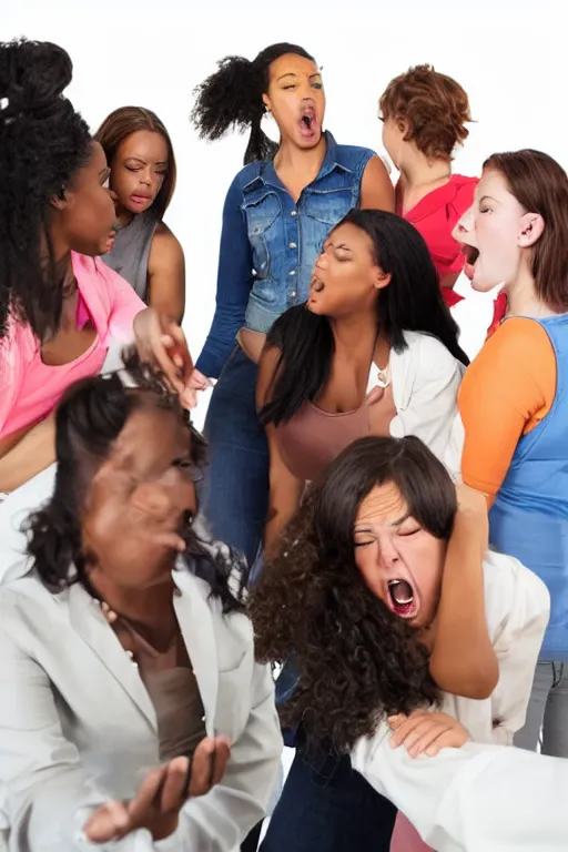 Image similar to stock photo of a group of diverse women bullying each other