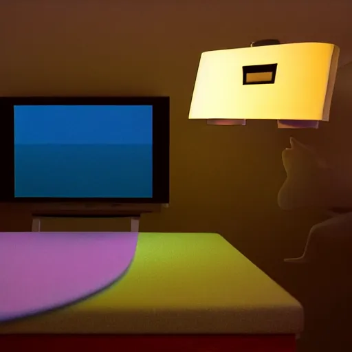 Image similar to crt televisions in a room with a lamp, claymation, 3 d, pixar, film grain, fisheye