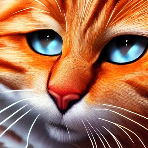 Image similar to hyperrealistic picture of the cat Garfield, orange fur, intricate, hyperdetailed, trending on Artstation, 4k, 6k