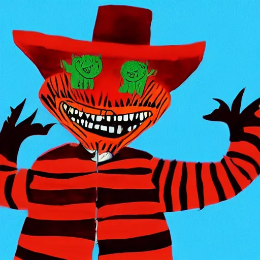 Image similar to Freddy Krueger in the art style of where the wild things go 4K quality