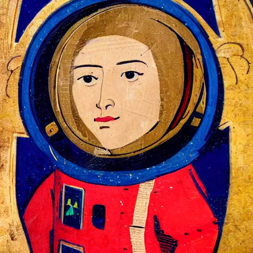 Prompt: Medieval painting of an astronaut. Dramatic. High resolution. Highly detailed. Art station. 8k