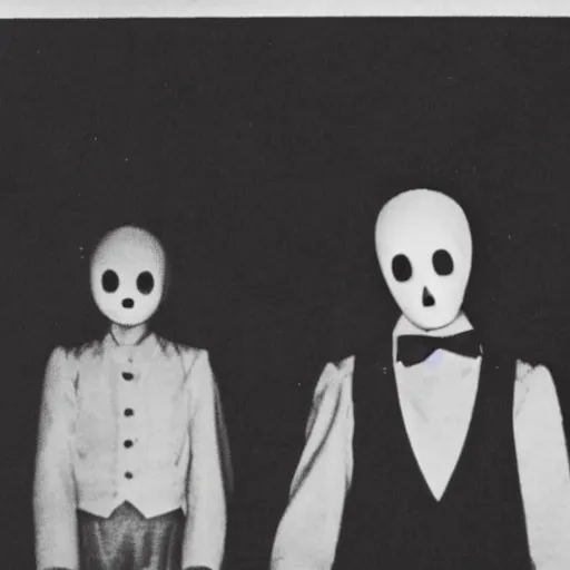 Image similar to a album of slenderman no face from the 1940s