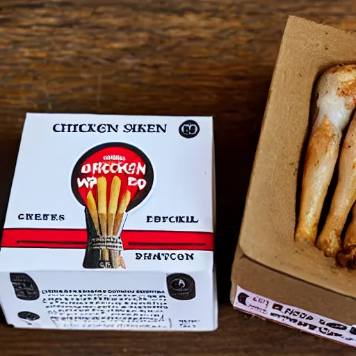 Image similar to a chicken drumstick next to a box of matches