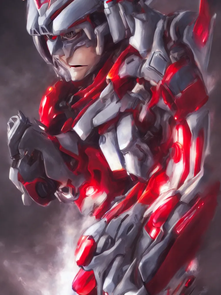 Image similar to A realistic anime portrait of a man in a Gundam suit with glowing red eyes, digital painting, by Stanley Artgerm Lau, Sakimichan, WLOP and Rossdraws, digtial painting, trending on ArtStation, SFW version