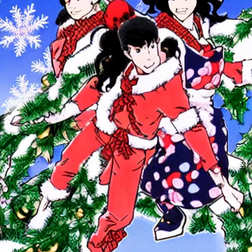 Prompt: a christmas card, hirohiko araki style