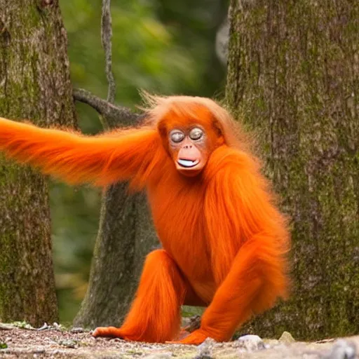 Image similar to a donald - trump - orang - outang hybrid, wildlife photography