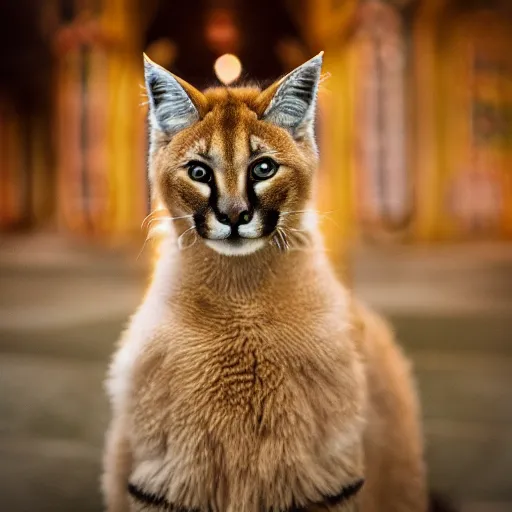 Image similar to cute fluffy caracals as orthodox monks, in orthodox church, orthodox icons, volumetric lighting, epic, fantasy art, blur, bokeh, cinematic, shallow depth of field, 8 0 mm, f 1. 8