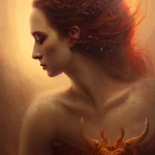 Image similar to majestic gracious regal seductive persephone portrait, ancient greece, atmospheric lighting, painted, menacing, intricate, volumetric lighting, beautiful, rich deep colours masterpiece, golden hour, sharp focus, ultra detailed, by leesha hannigan, ross tran, thierry doizon, kai carpenter, ignacio fernandez rios