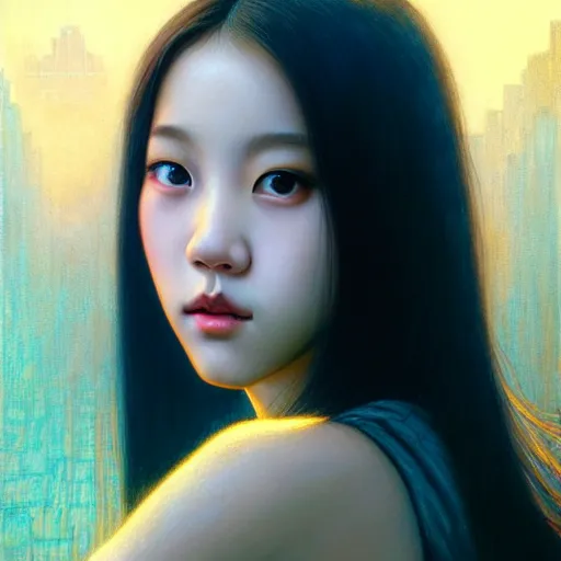 Image similar to jisoo of blackpink, hyperrealistic portrait, bladerunner street, art by artgerm and greg rutkowski and fra angelico and alphons mucha, fantasy art, photo realistic, dynamic lighting, artstation, poster, volumetric lighting, very detailed face, intricate complexity, rule of thirds, 8 k, award winning, unreal engine