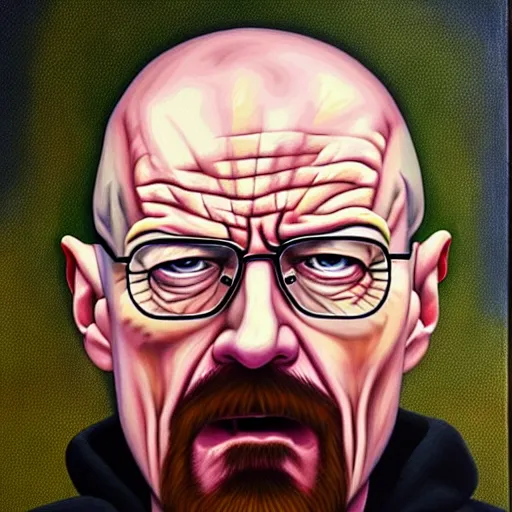 Image similar to Walter White seething with rage, angry, ticked off, mad, oil painting