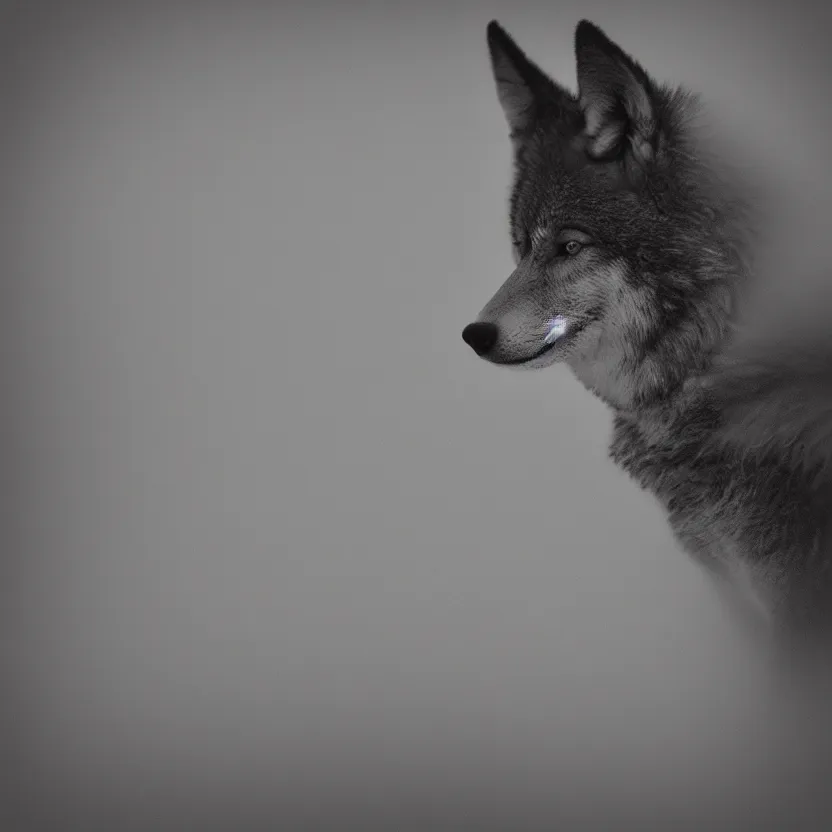 Prompt: a wolf pup deep in thought, digital art, duotone