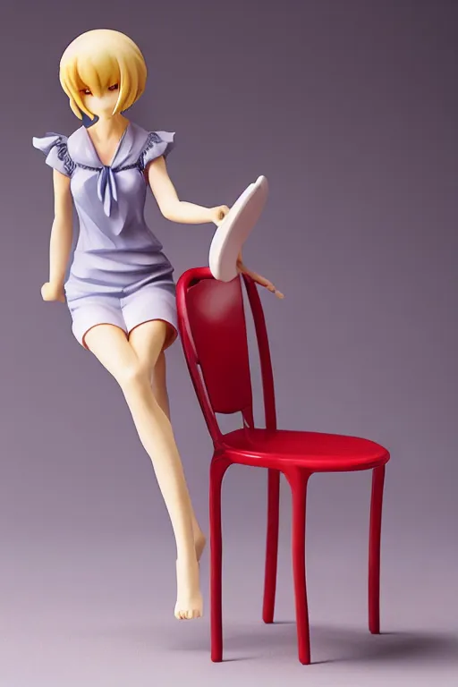 Prompt: figurine of chair wearing an elegant summer blouse, personification, embodiment of concept, symbolization, official store photo, commercial photo, featured on amiami, lovecraftian, 8 k, 8 5 mm, beautiful composition, smooth curves