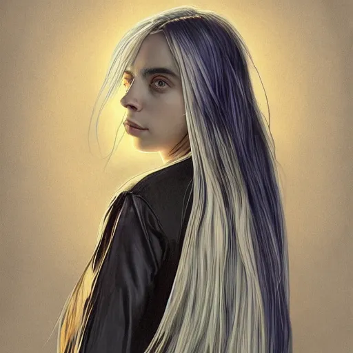 Image similar to billie eilish Perfectly-centered full body portrait-photograph of a real life god from heaven, lifelike, super highly detailed, professional digital painting, artstation, concept art, Unreal Engine 5, Photorealism, HD quality, 8k resolution, cinema 4d, 3D, beautiful, cinematic, art by artgerm and greg rutkowski and alphonse mucha and loish and WLOP