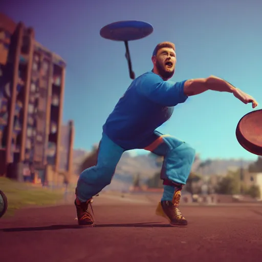 Image similar to Bluey catching a frisbee, unreal 5, DAZ, hyperrealistic, octane render, cosplay, RPG portrait, dynamic lighting