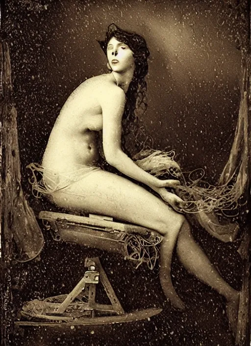 Image similar to old wetplate daguerreotype birth of venus in times of cholera, fractal, intricate, elegant, highly detailed, parallax, leica, medium format, subsurface scattering, by jheronimus bosch and greg rutkowski and louis jacques mande daguerre