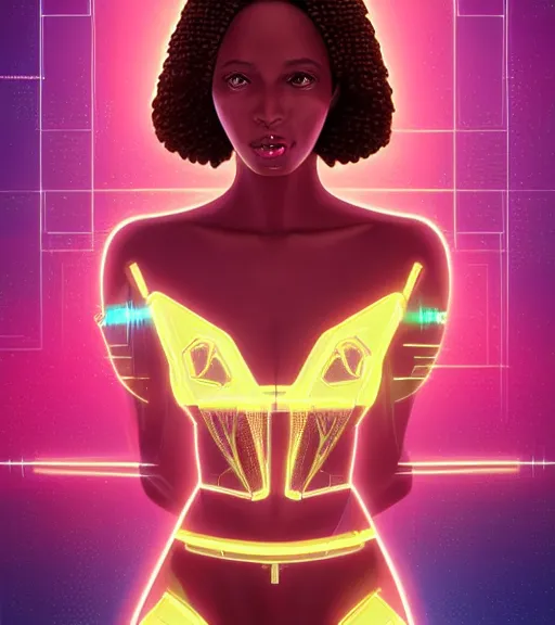 Image similar to symmetry!! ethiopian princess of technology, solid cube of light, hard edges, product render retro - futuristic poster scifi, lasers and neon circuits, brown skin man ethiopian princess, intricate, elegant, highly detailed, digital painting, artstation, concept art, smooth, sharp focus, illustration, dreamlike, art by artgerm