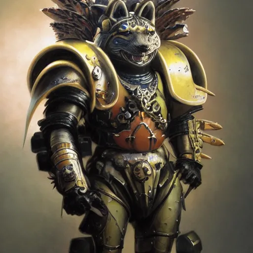 Prompt: wearing warhammer 4 0 k chaos raptor armor, anthropomorphic shiba inu, shiba inu face, stuning 3 d render, masterpiece, glowing aura, by donato giancola and greg rutkowski and wayne barlow and zdzisław beksinski, realistic face