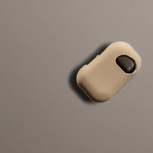 Image similar to a single beige truly wireless earbud with gold accents, beige case, studio, product photo