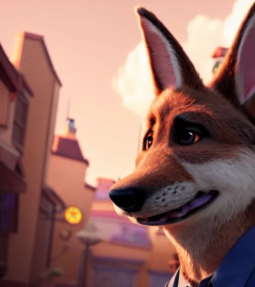 Image similar to a film still from zootopia main character portrait anthro anthropomorphic german shepard head animal person fursona pixar and disney animation, sharp, rendered in unreal engine 5, anime key art by greg rutkowski, bloom, dramatic lighting