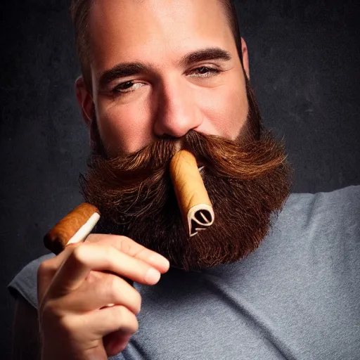 Prompt: a man with a beard lighting a cigar, highly realistic, very realistic, realistic face, photorealistic