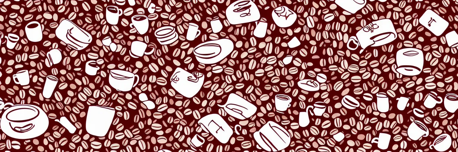 Image similar to seamless pattern, coffee, art, music, vector, line art, red and white,