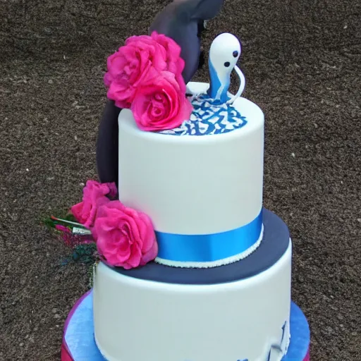 Image similar to a wedding cake for a squid and a whale