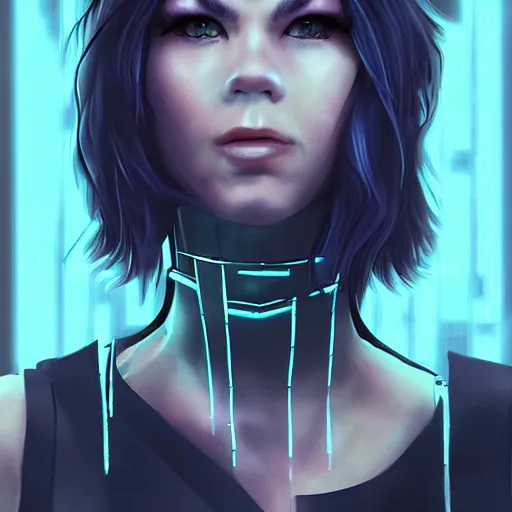 Image similar to female character cyberpunk wearing spiked collar around neck, realistic, art, beautiful, 4K, collar, punk, artstation, detailed,