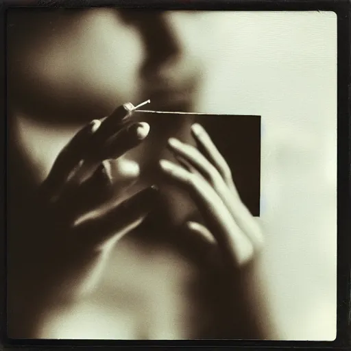 Image similar to a photo of woman hand with a cigarette, polaroid,