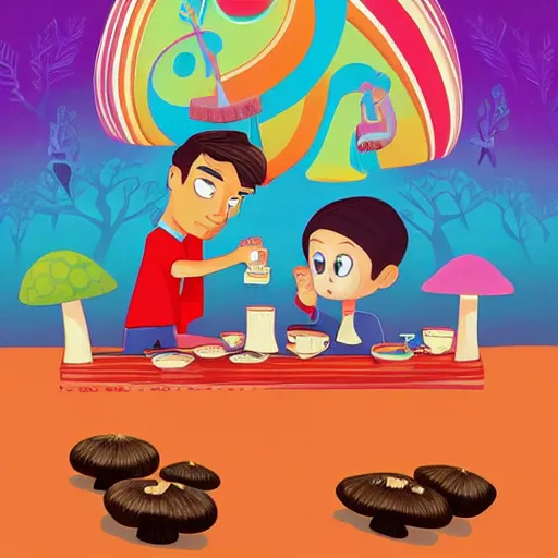 Image similar to Viktor Orbán eating mushrooms by Jeremiah Ketner and Hiroyuki Mitsume-Takahashi and Goro Fujita and Pixar