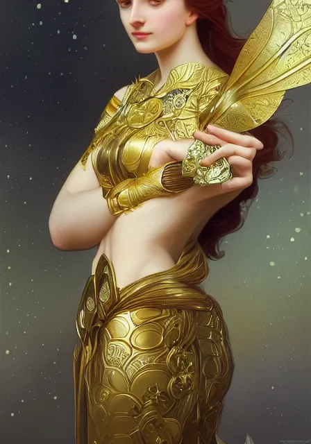 Image similar to sansa bee bee bee bee bee bee bee bee gold, intricate, elegant, highly detailed, digital painting, artstation, concept art, smooth, sharp focus, illustration, art by artgerm and greg rutkowski and alphonse mucha and william - adolphe bouguereau