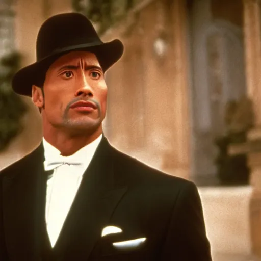 Image similar to Still of Dwayne Johnson from the GodFather (1980), 8k photography