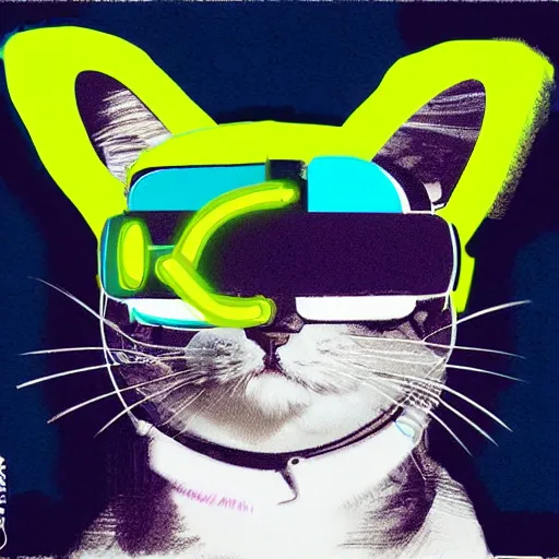 Image similar to illustration of cyberpunk cat in vr helmet, by andy warhol and by zac retz