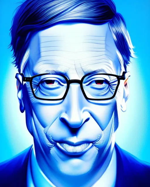 Prompt: symmetry portrait of blue color bill gates, glam, power, glowing lights intricate, elegant, highly detailed, digital painting, artstation, concept art, smooth, sharp focus, illustration, art by artgerm and greg rutkowski and fra angelico and unreal engine 5