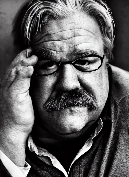 Image similar to seymour hoffman as Mayor Humdinger in the style of Lee Jeffries, award-winning, detailed, Sony a7R