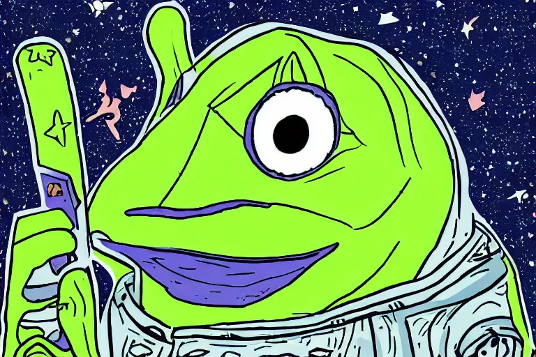 Prompt: night starry sky full of pepe the frog, by lous wain and and fernand toussaint
