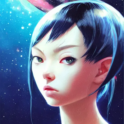 Image similar to A space realistic cat with big and cute eyes, fine-face, realistic shaded perfect face, fine details. realistic shaded lighting poster by Ilya Kuvshinov katsuhiro otomo ghost-in-the-shell, magali villeneuve, artgerm, Jeremy Lipkin and Michael Garmash, Rob Rey and Kentarõ Miura style, trending on art station