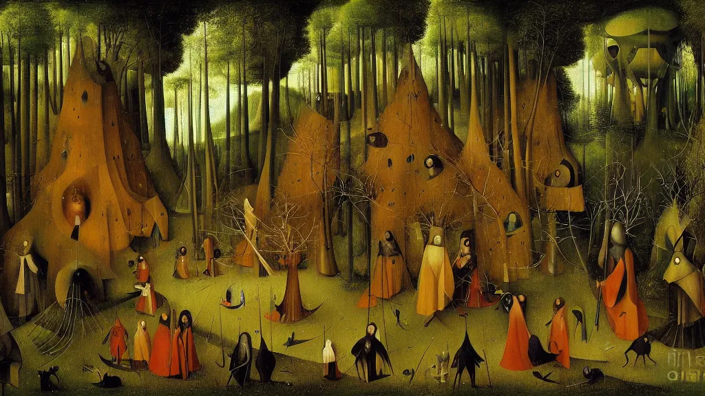 Image similar to a beautiful digital painting digital render of a forest scene by remedios varo hieronymus bosch and johfra bosschart