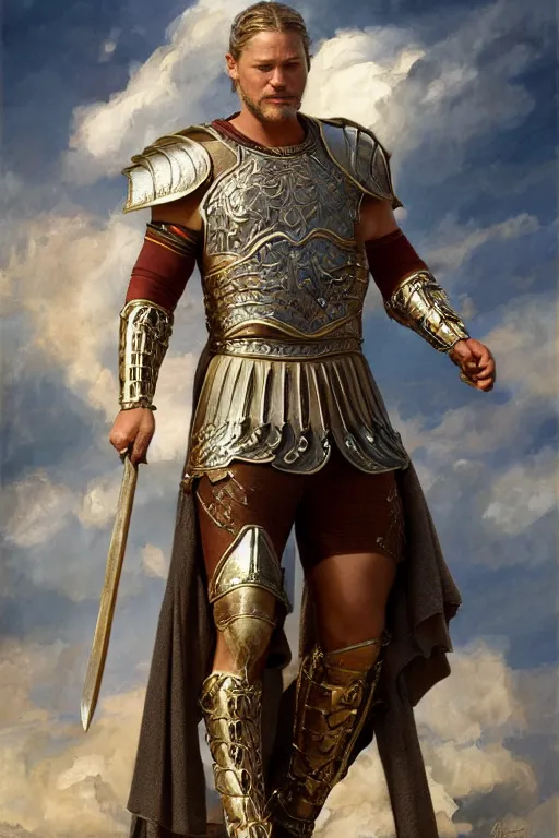 Image similar to Travis Fimmel as Gladiator in the movie Gladiator, oil on canvas, artstation, by J. C. Leyendecker and Edmund Blair Leighton and Charlie Bowater, octane render