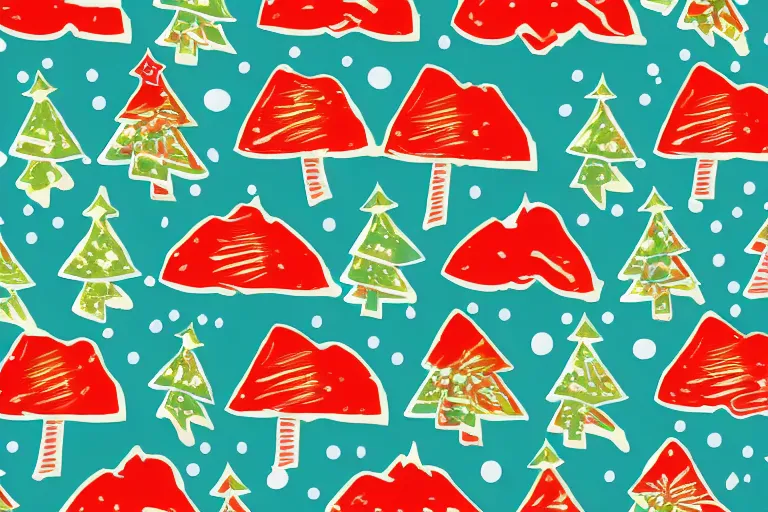 Image similar to a wrapping paper pattern with psychedelic christmas trees print, illustration