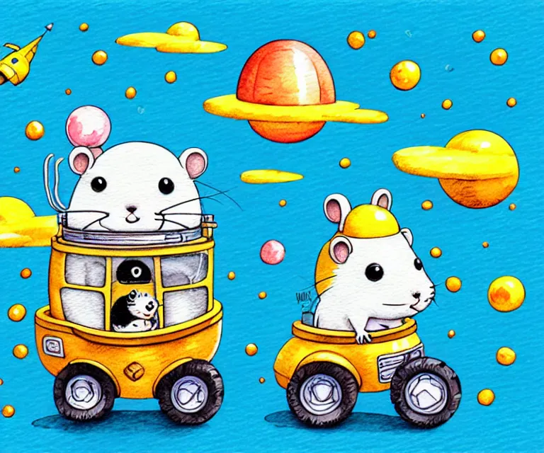 Image similar to cute and funny, hamster wearing a helmet riding in a tiny rocket ship, ratfink style by ed roth, centered award winning watercolor pen illustration, isometric illustration by chihiro iwasaki, edited by range murata, tiny details by artgerm and watercolor girl, symmetrically isometrically centered, focused