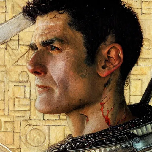 Image similar to guts as a knight, closeup portrait art by norman rockwell and donato giancola and greg rutkowski