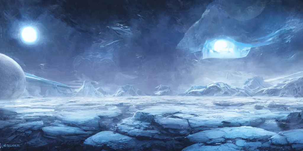 Image similar to an ice planet alien landscape by doug chiang