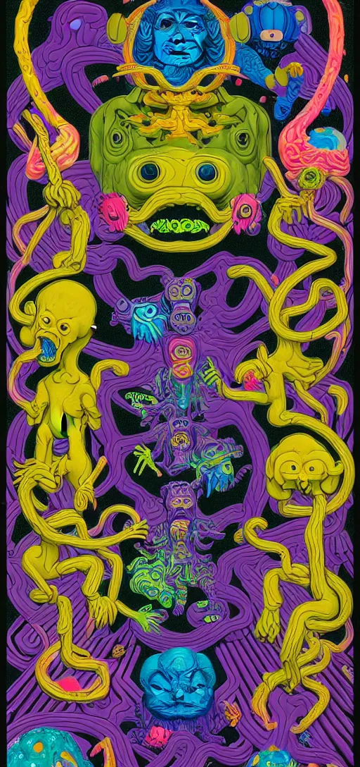 Prompt: dmt creature portraits in the style of kaws, victo ngai, lisa frank, francis goya, basil wolverton, roy litchenstein, mc escher style, dynamic lighting, 8 0 mm photo