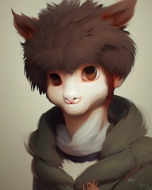 Image similar to character concept art of a cute young male anthropomorphic fluffy furry | | cute - fine - face, pretty face, key visual, realistic shaded perfect face, fine details by stanley artgerm lau, wlop, rossdraws, james jean, andrei riabovitchev, marc simonetti, and sakimichan, trending on artstation