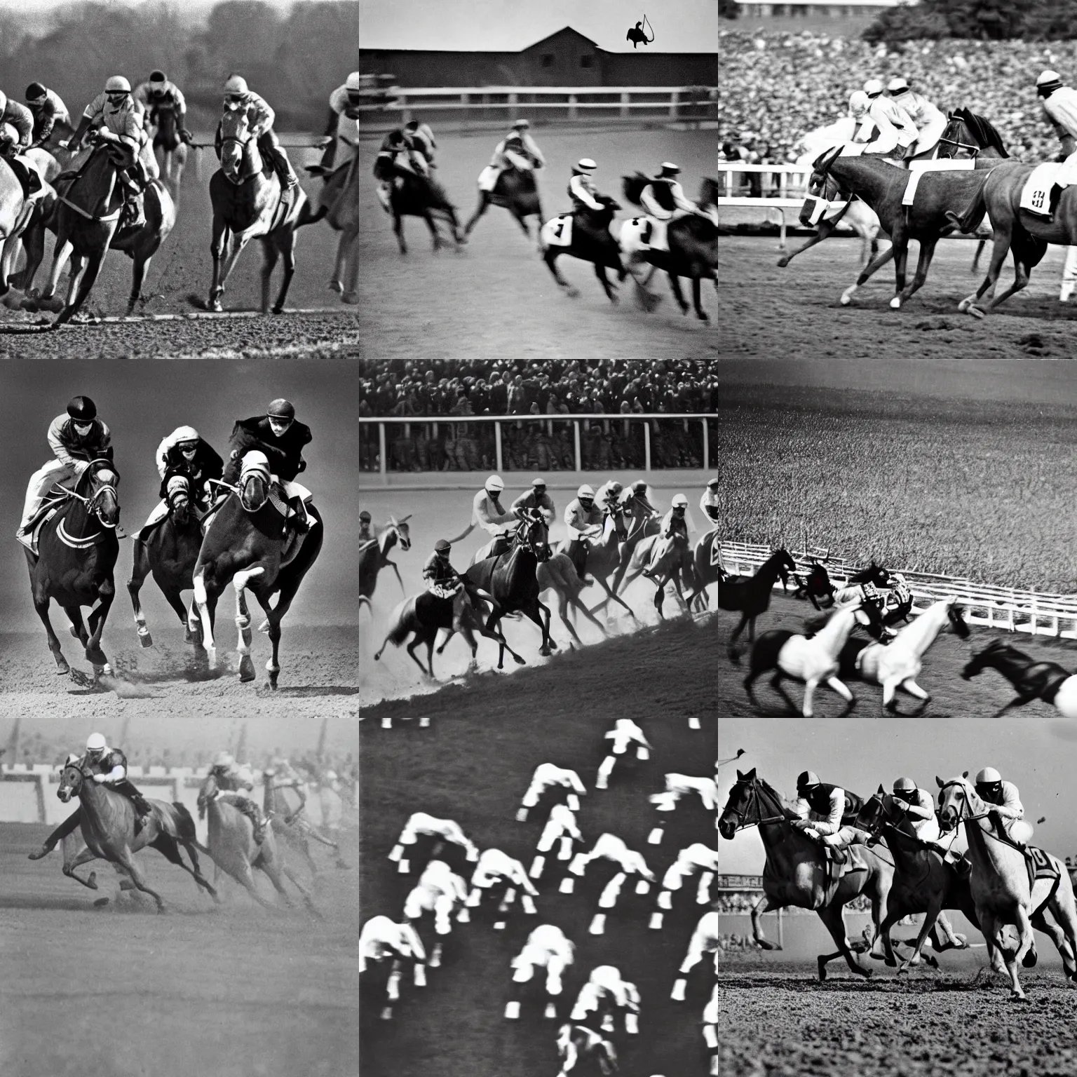 Prompt: Horse race photo by Alexander Rodchenko