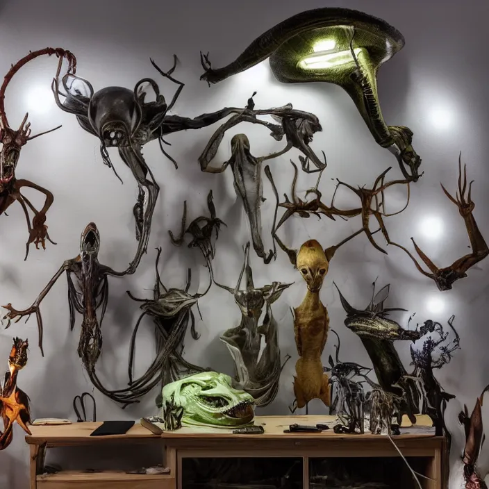 Prompt: an alien taxidermy display, studio lighting