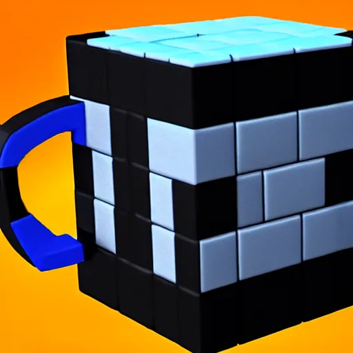 Image similar to a photo realistic mug shattering into voxel cubes.