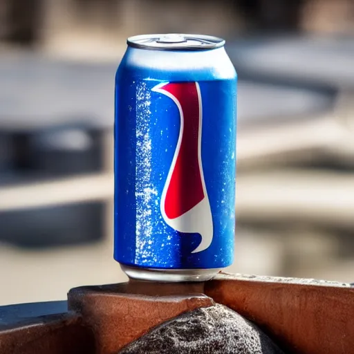 Image similar to Cold can of Pepsi, wet with condensation, 4K photograph, depth of field