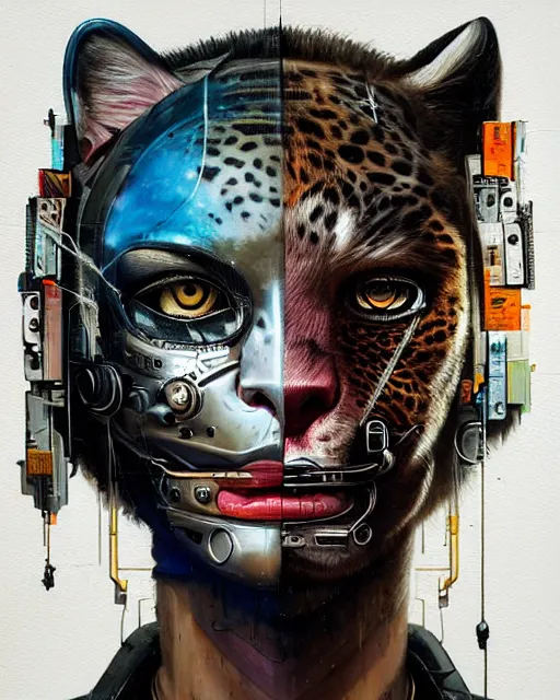 Image similar to a portrait of an anthropomorphic cyberpunk jaguar by sandra chevrier, by jon foster, detailed render, tape deck, epic composition, cybernetics, 4 k realistic, cryengine, realistic shaded lighting, sharp focus, masterpiece, by enki bilal